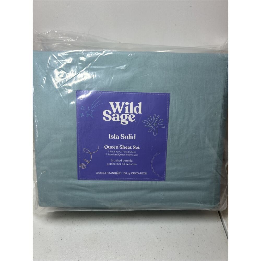 Wild Sage- Isla Solid - Queen Sheet Set -Strat Blue